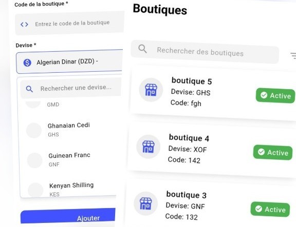 Gestion multi-boutiques et multi-devises africaines